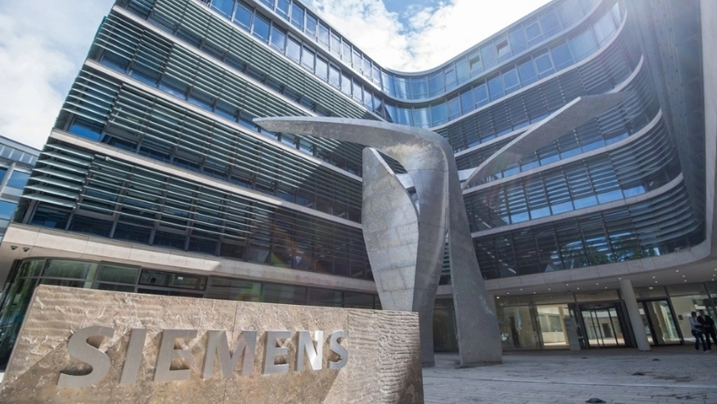 Siemens logo displayed outside modern office building
